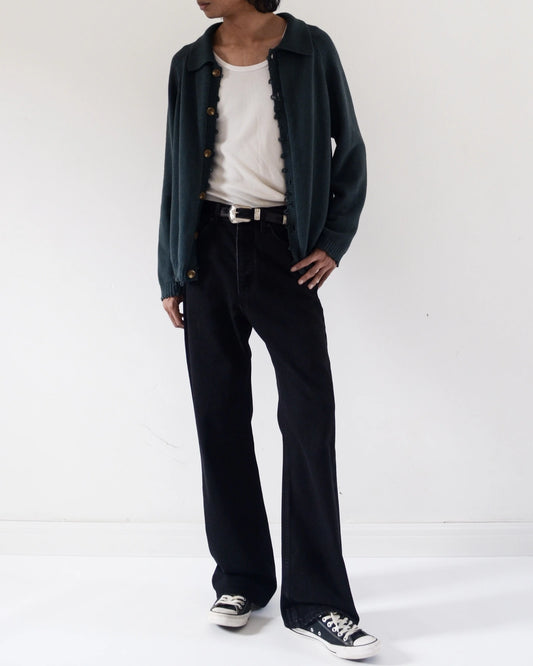 SPADE FLARE JEANS + FRAY CARDIGAN