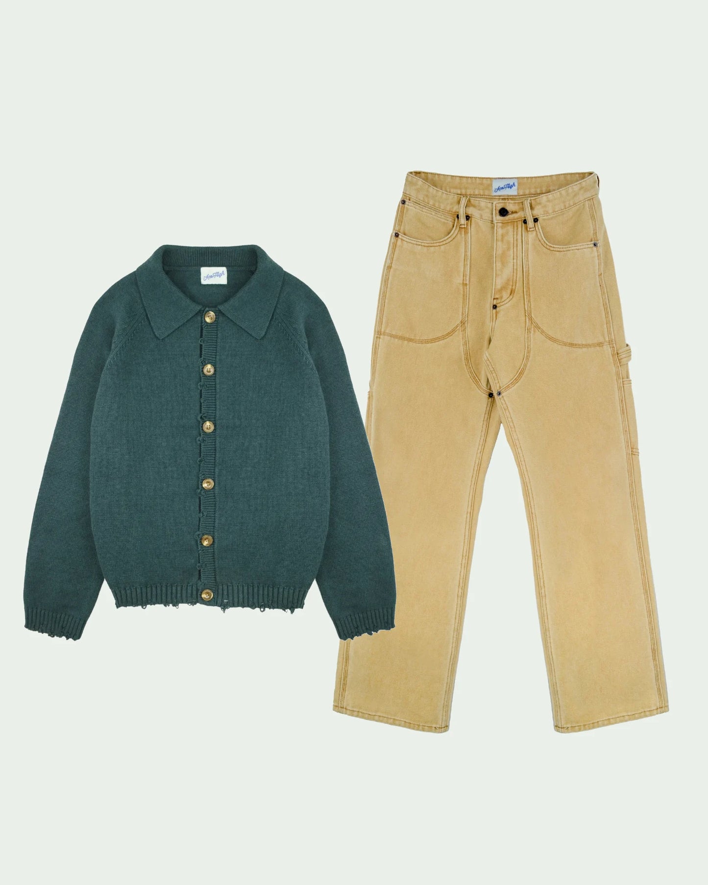 CHAPS CARPENTER PANT + FRAY CARDIGAN