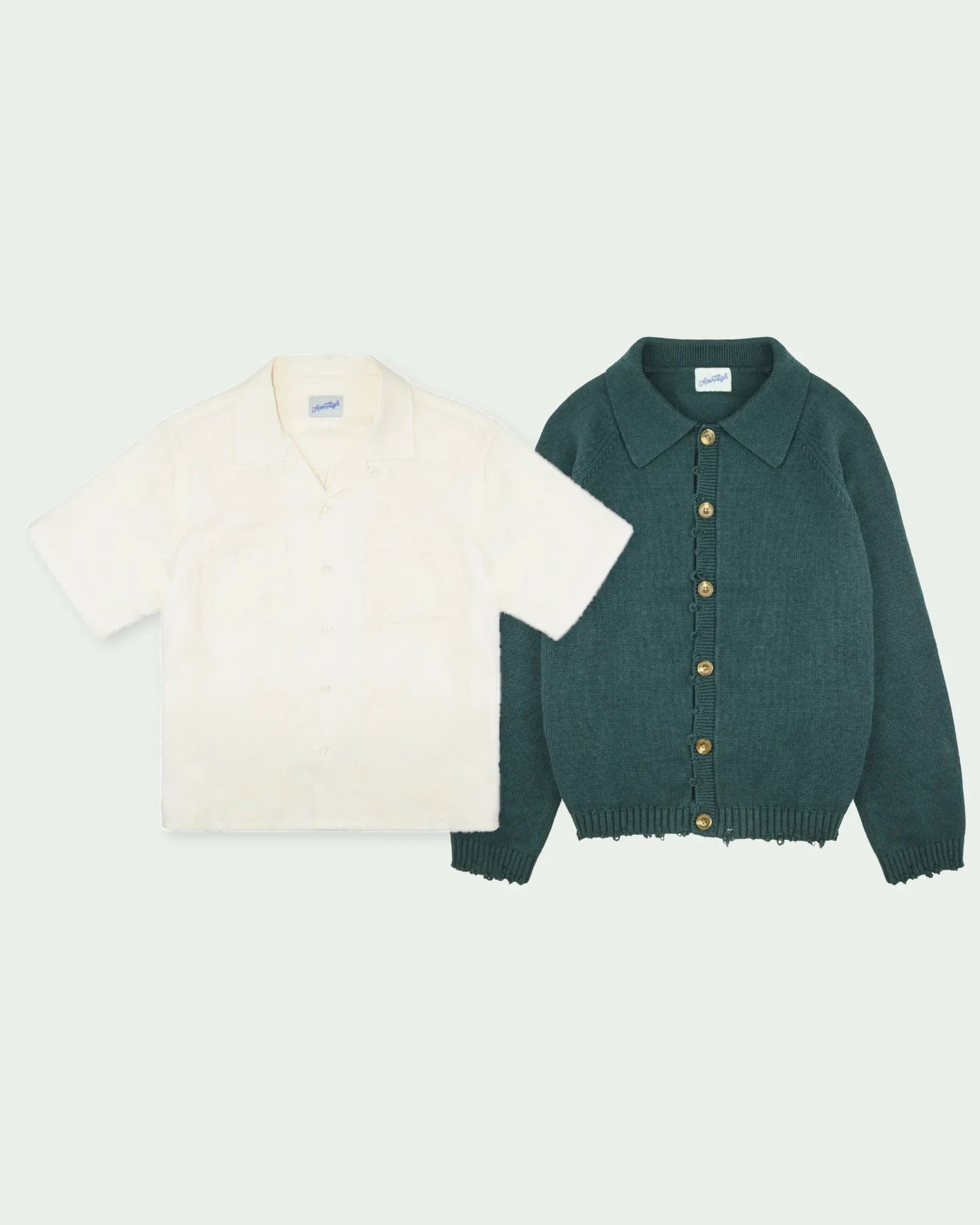 FRAY CARDIGAN + RIPPLE CAMP SHIRT