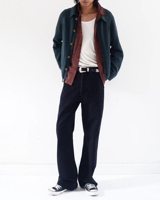SPADE FLARE JEANS + FRAY CARDIGAN + TENCEL DINER SHIRT