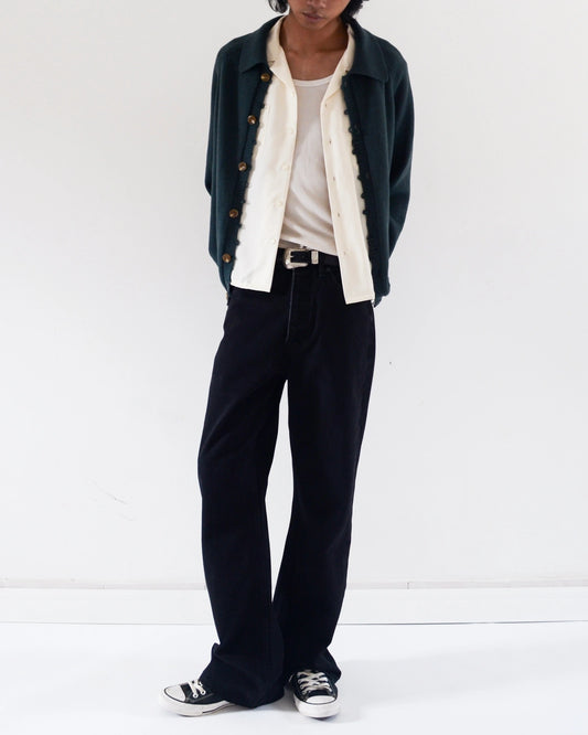SPADE FLARE JEANS + FRAY CARDIGAN + RIPPLE CAMP SHIRT