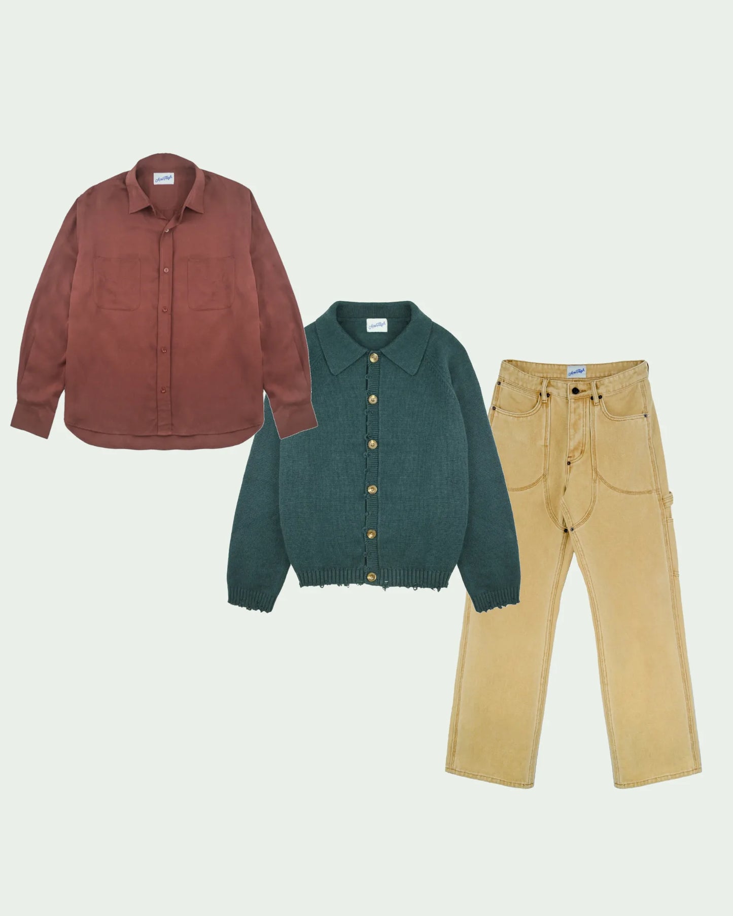 CHAPS CARPENTER PANT + FRAY CARDIGAN + TENCEL DINER SHIRT
