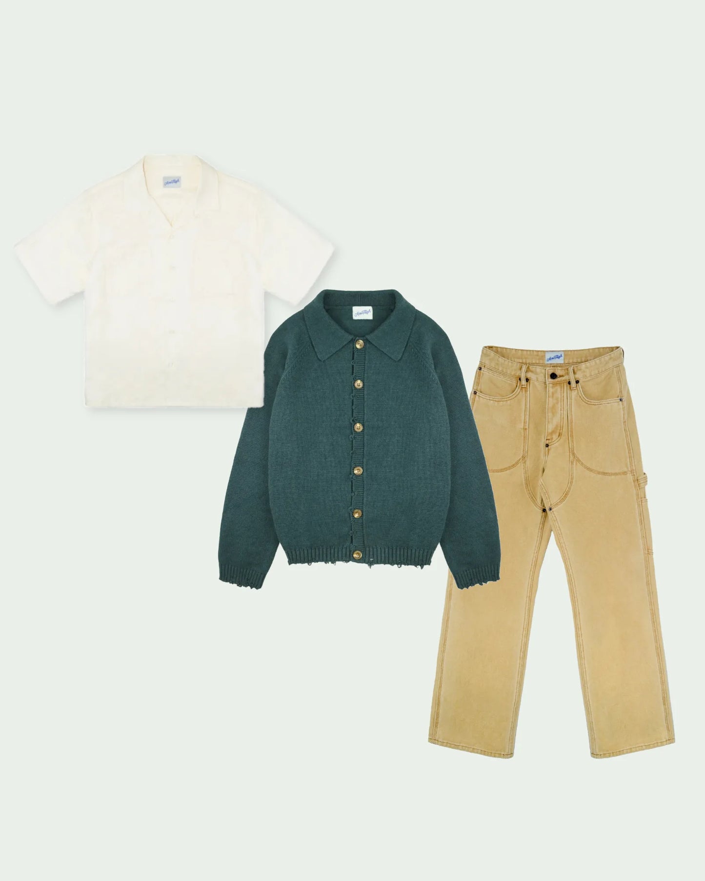 CHAPS CARPENTER PANT + FRAY CARDIGAN + RIPPLE CAMP SHIRT
