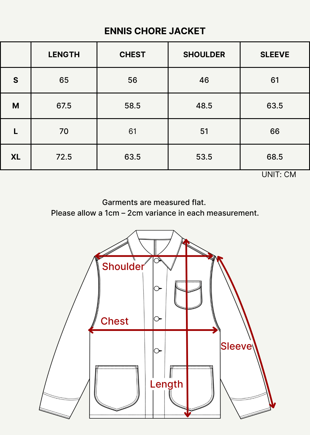 Size chart (cm)