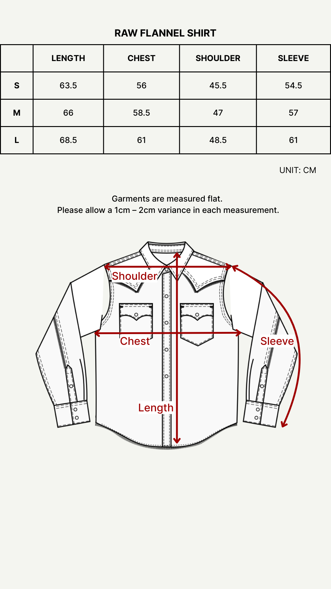 Size chart (cm)