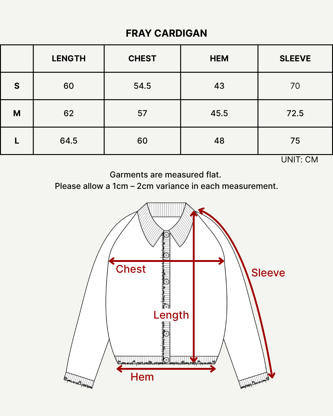 Size chart (cm)