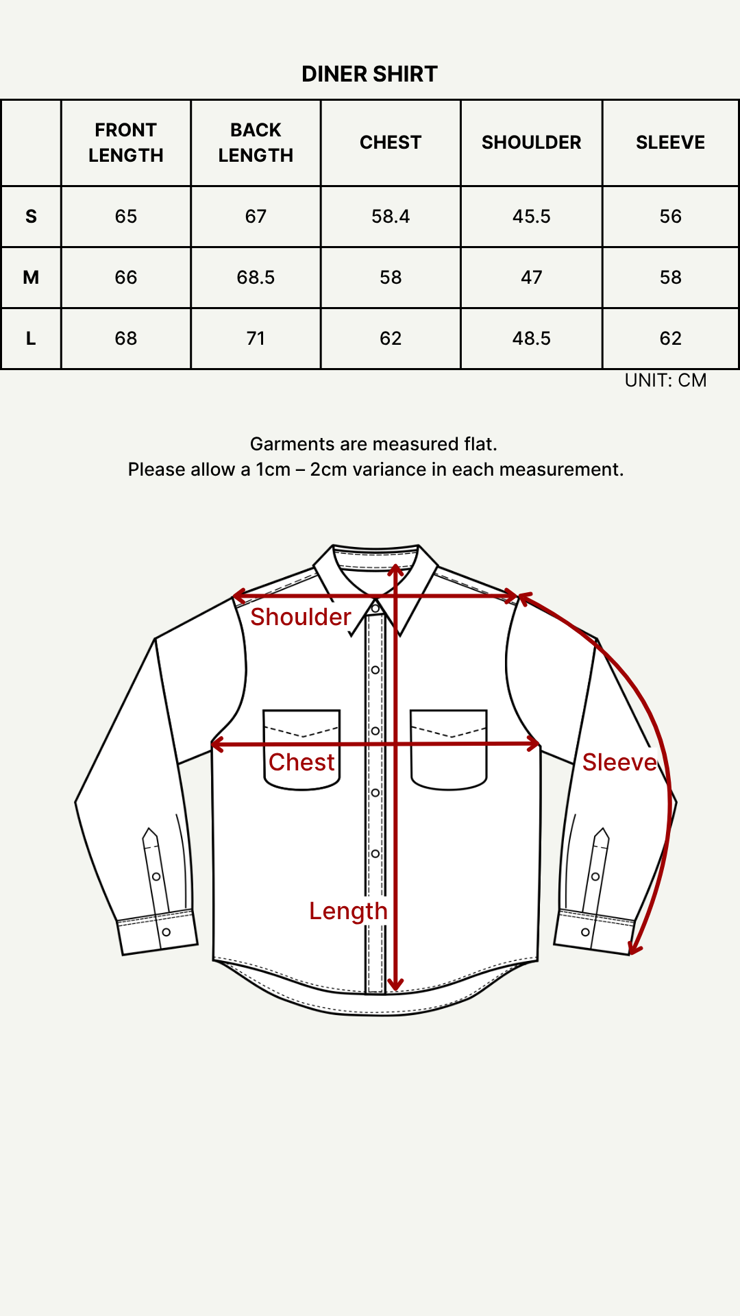 Size chart (cm)