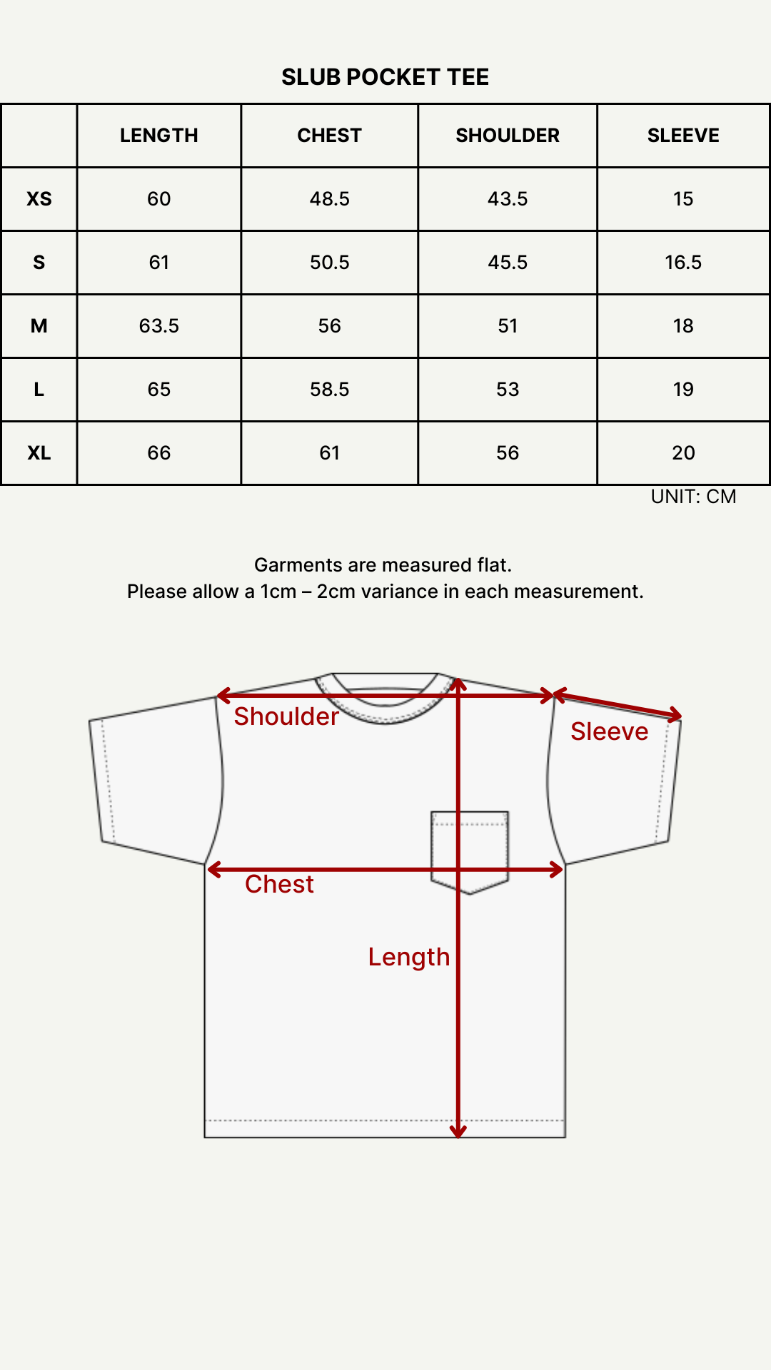 Size chart (cm)