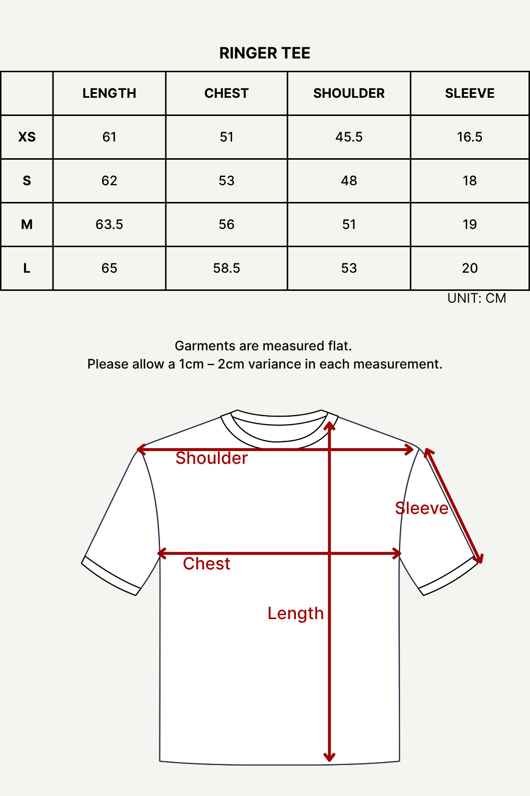 Size chart (cm)