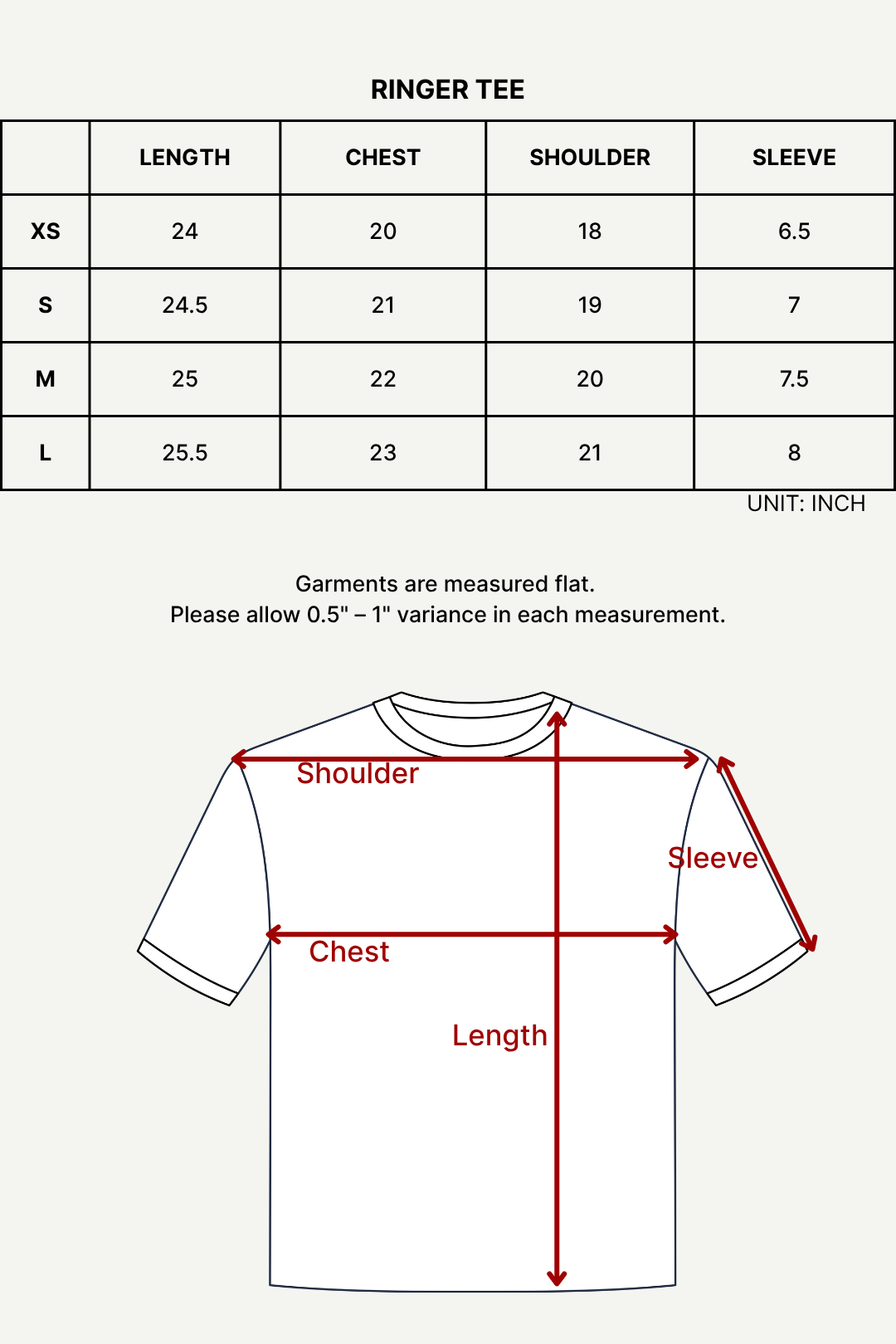 Size chart (inches)