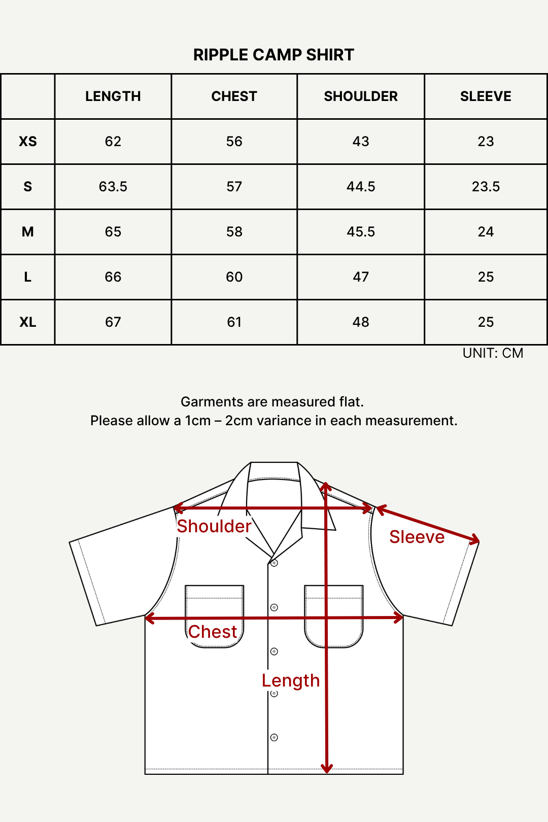 Size chart (cm)