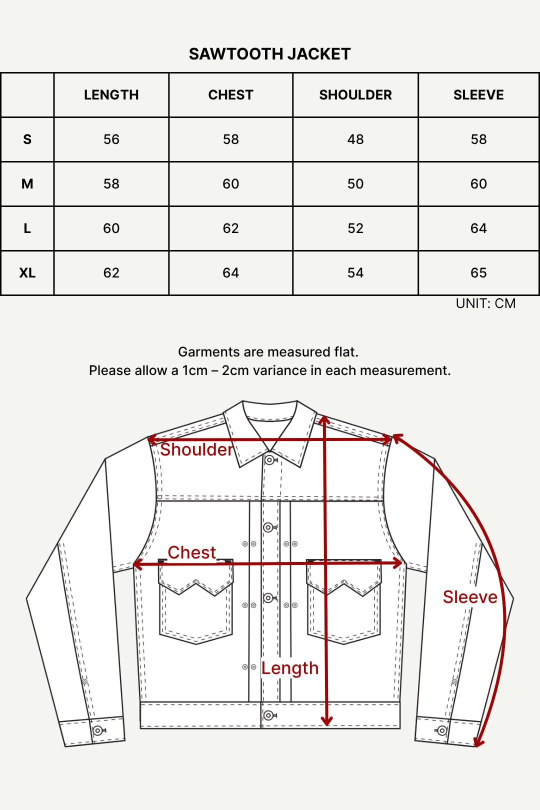 Size chart (cm)