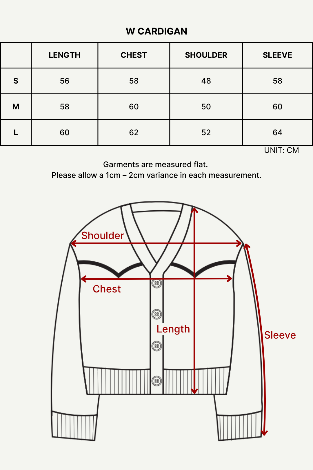 Size chart (cm)