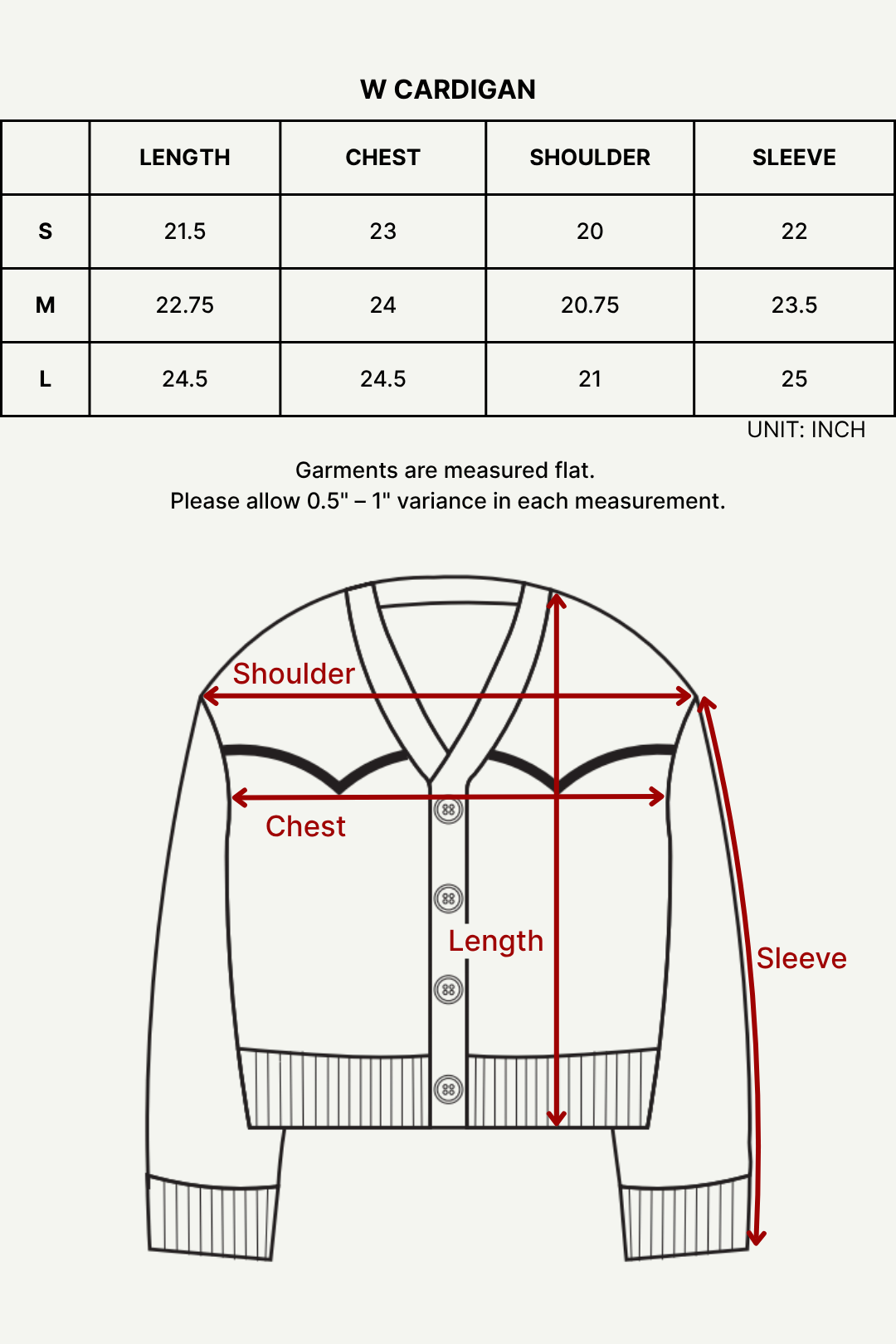Size chart (inches)
